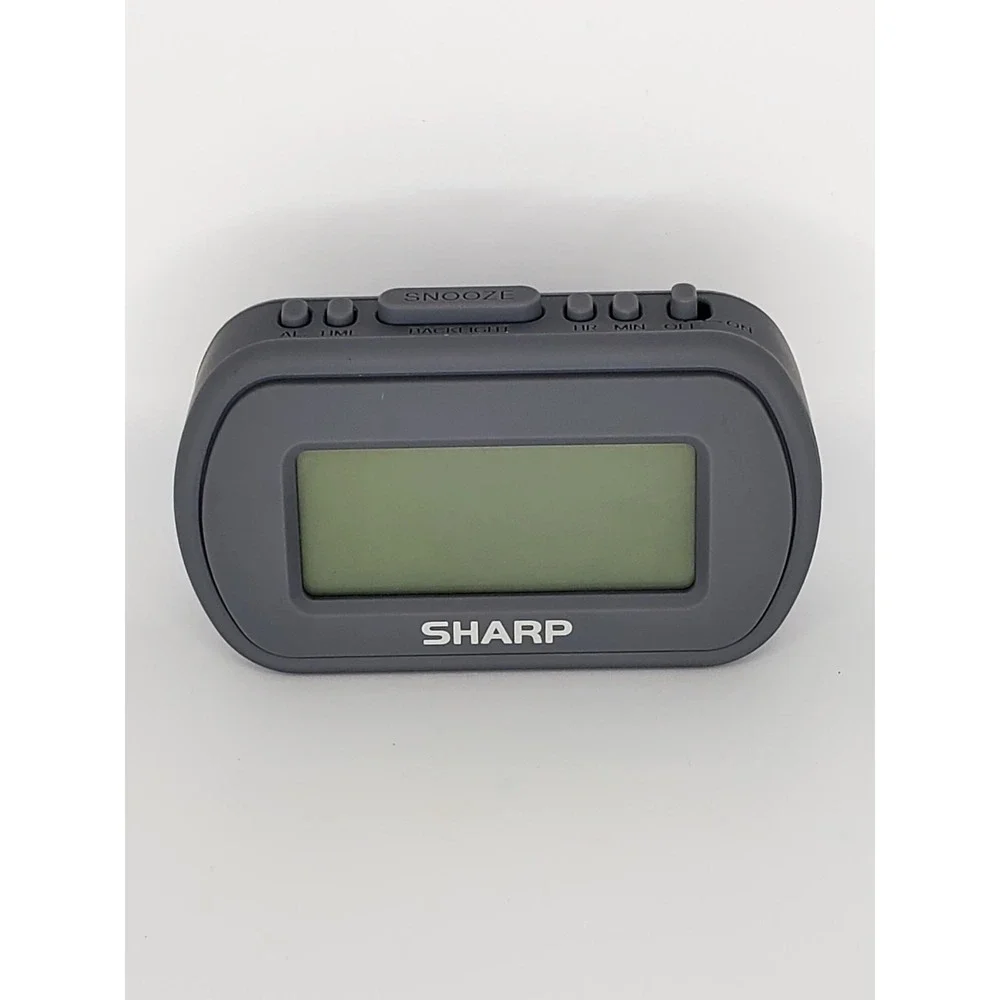 Sharp Digital Alarm Clock With Blue LED Backlight Rubberized Case‎ Battery Power